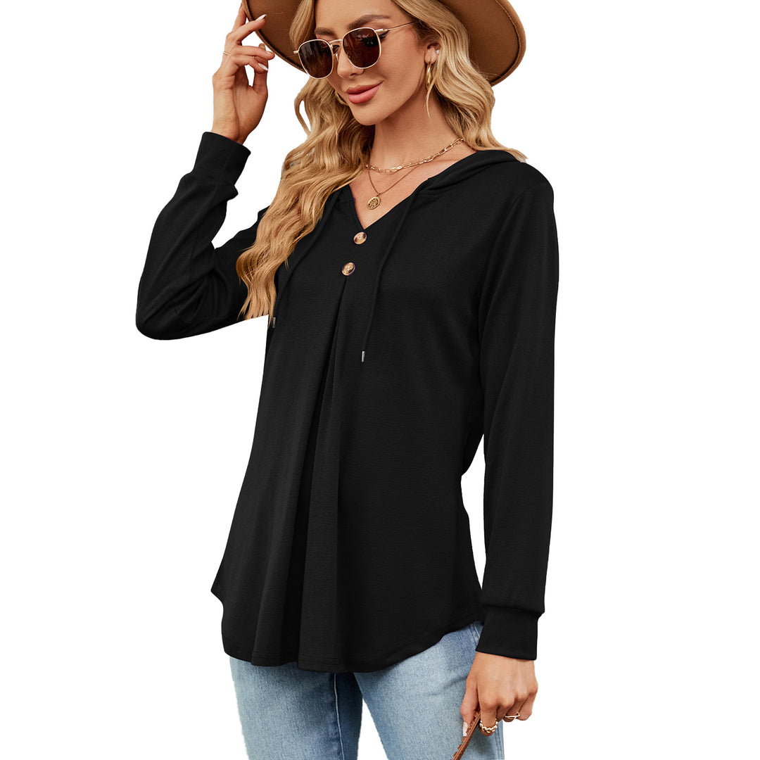 Ladies Viscose Hoodie with button placket and asymmetrical hem Lune London