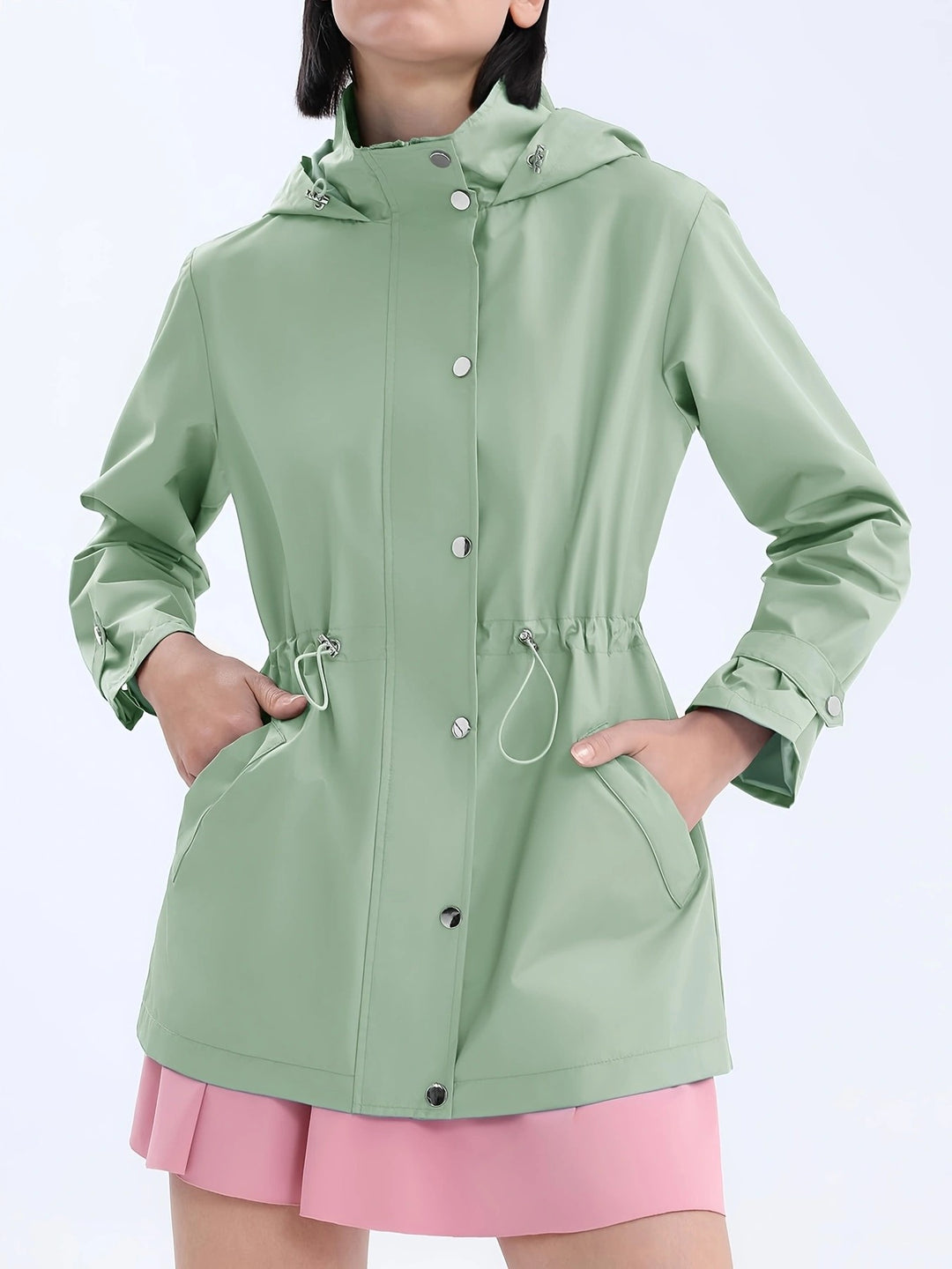 Functional practical jacket for women with adjustable waist and hood Lune London