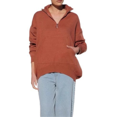 Women Oversized sweater with half-zip and kangaroo pocket Lune London