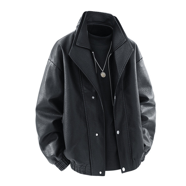 Oversized leather jacket for men with stylish collar and practical pockets Lune London