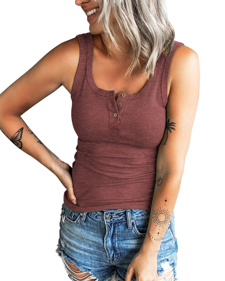 Ladies Ribbed Button-Top Stylish Tank Top