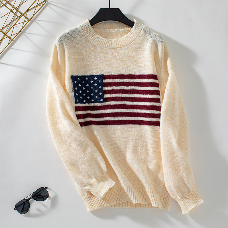 Knit sweater for women with flag pattern and round neckline Lune London