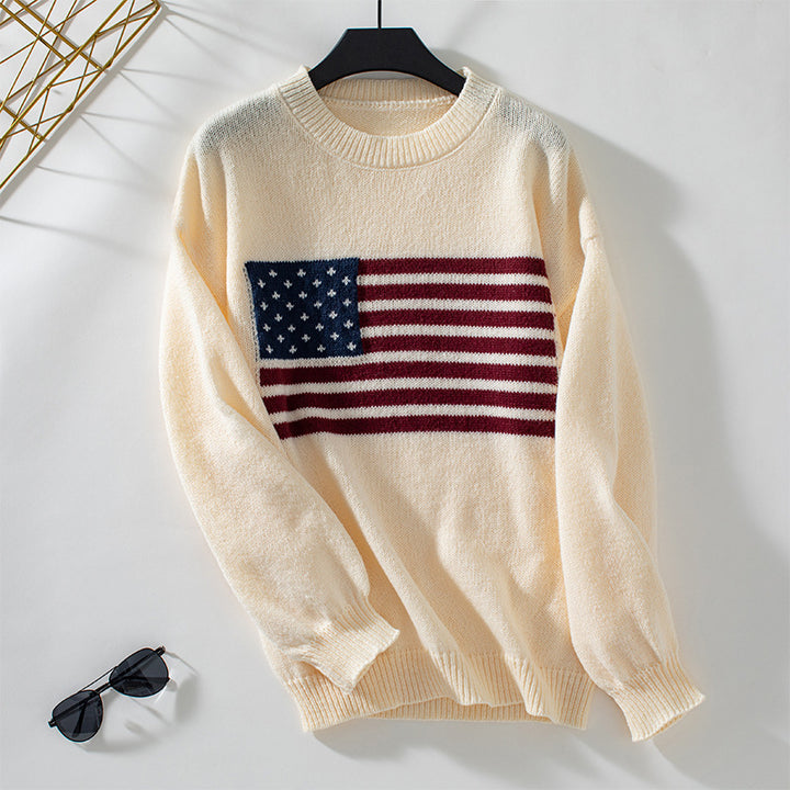 Knit sweater for women with flag pattern and round neckline Lune London
