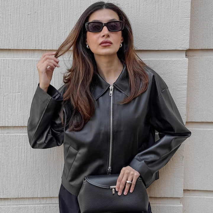 Faux leather jacket for women with a loose fit and elegant details Lune London