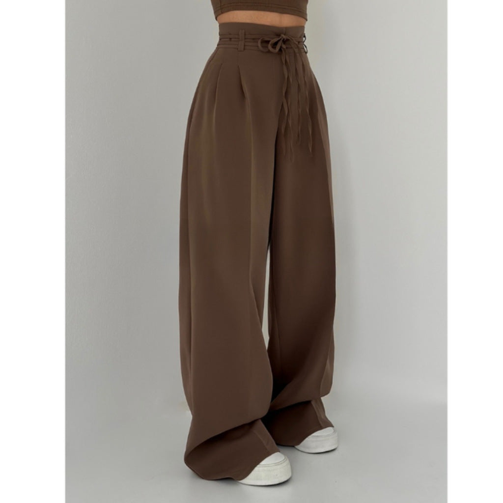 Wide pleated trousers for ladies with side belt Lune London