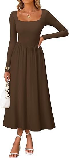 Robe midi élégante pour dames avec col carré et manches longues Chic & Stil