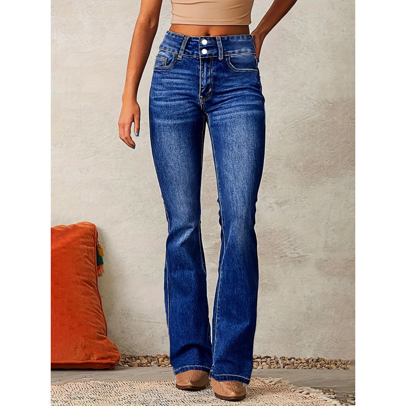 Women's Bootcut Jeans with High Waist and Fashionable Buttons Lune London