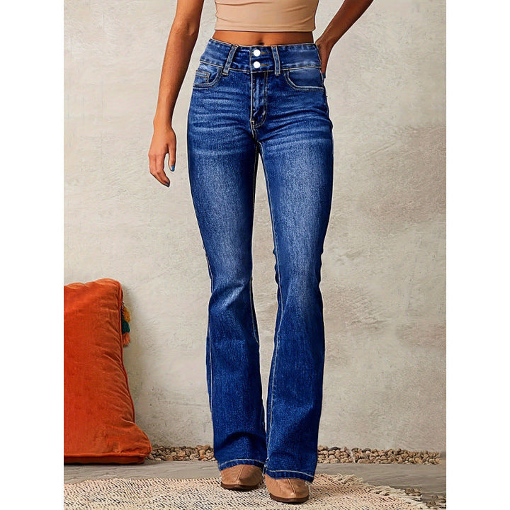Women's Bootcut Jeans with High Waist and Fashionable Buttons Lune London