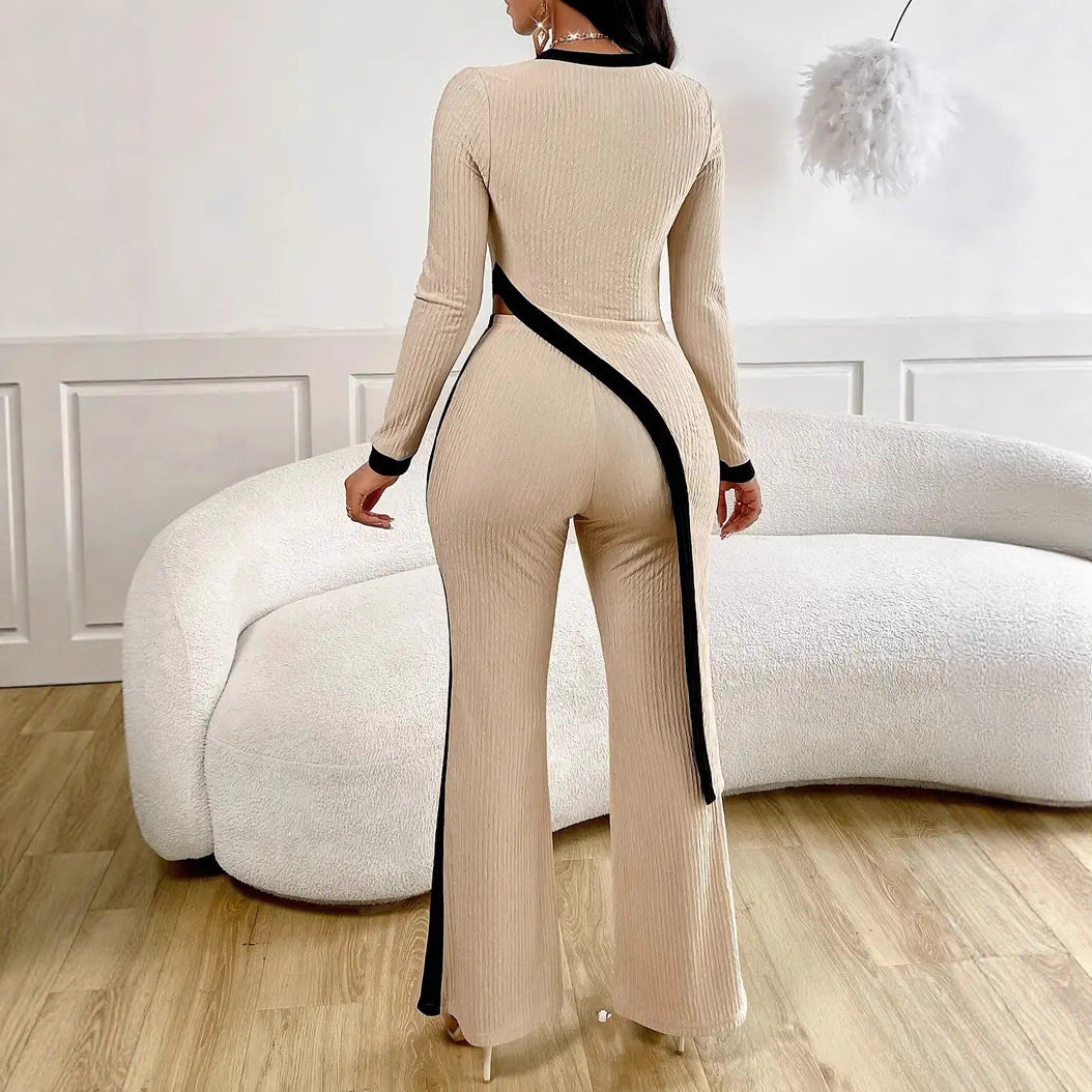 Casual jumpsuit for women in textured fabric with contrasting details Lune London