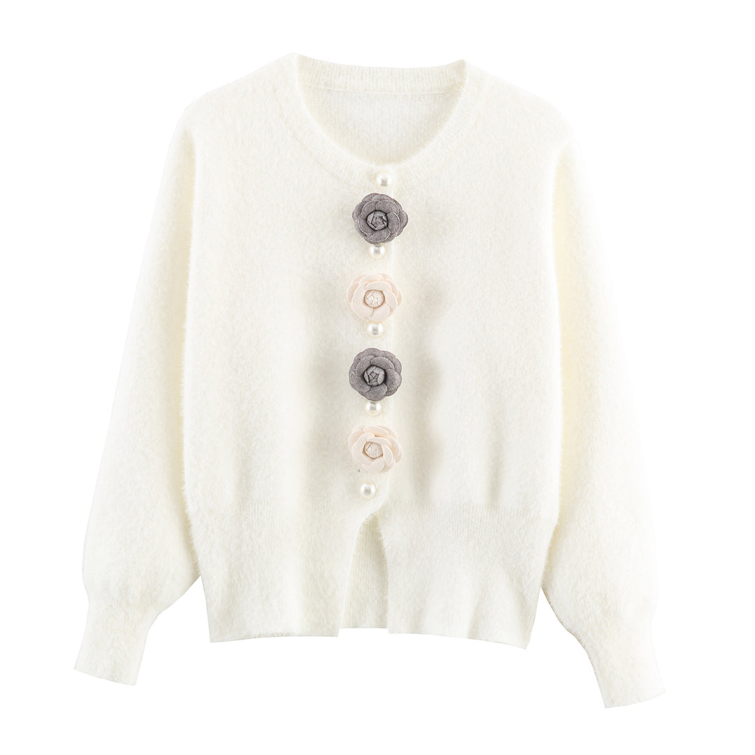 Women's filigree cardigan with decorative floral applications Lune London