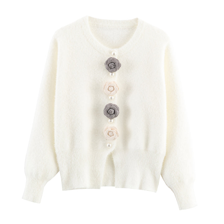 Women's filigree cardigan with decorative floral applications Lune London