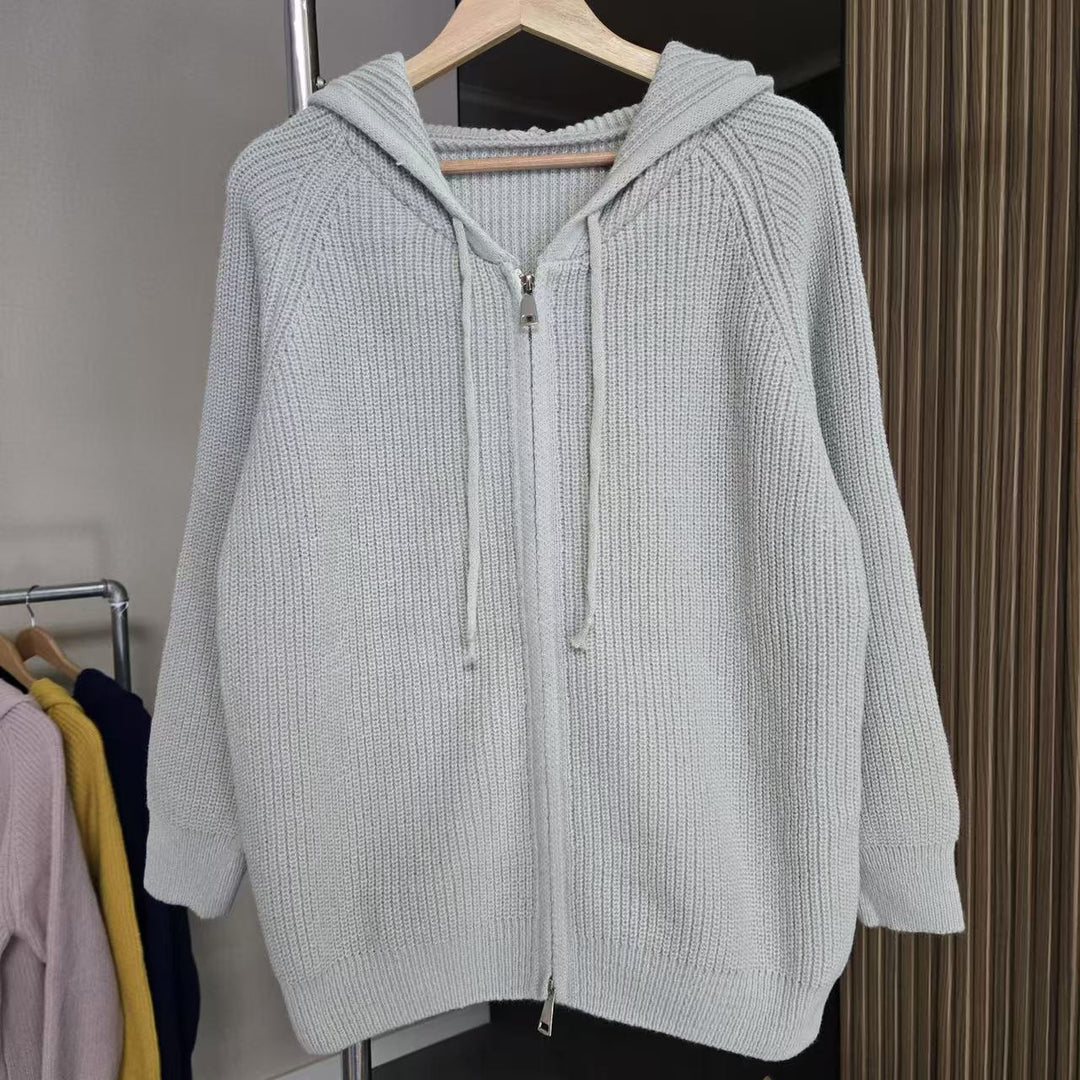 Ladies comfortable knit hoodie with full zip and drawstring Lune London