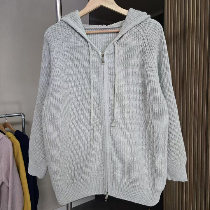 Ladies comfortable knit hoodie with full zip and drawstring Lune London