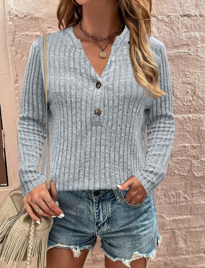 Long sleeve women's t-shirt with ribbed design and button detail Lune London