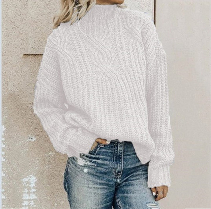 Chunky knit sweater for women with high collar and textured design Lune London