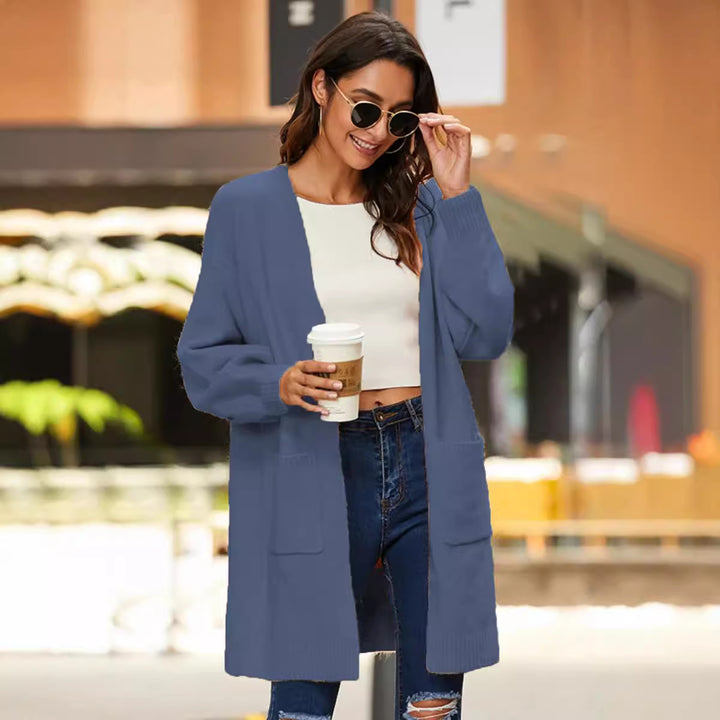 Women Long knitted cardigan with a soft texture and practical pockets Lune London
