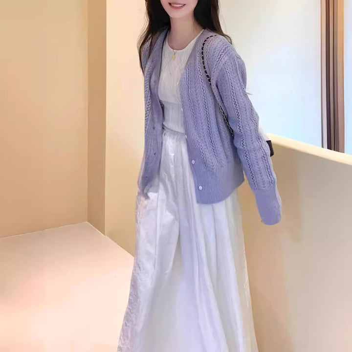 Women's knit cardigan with romantic cable pattern Lune London