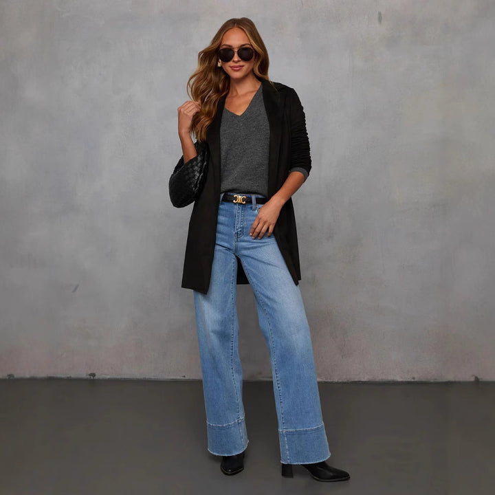 Blazer long élégant pour femmes en imitation suédine Chic & Stil