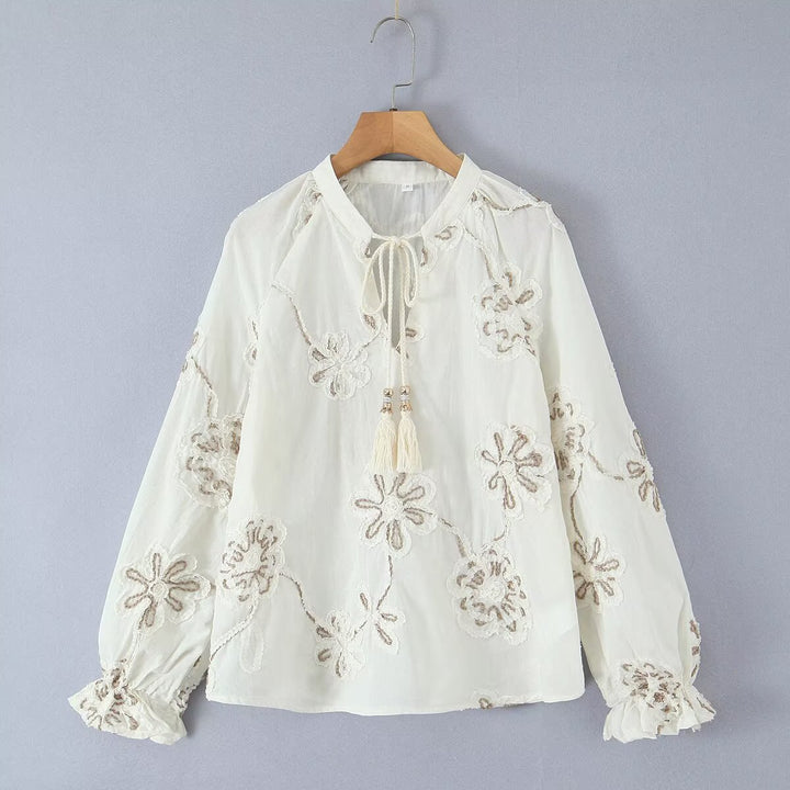 Blouse Élégante Femme Brodée avec Volants Chic & Stil