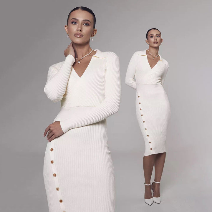 Knit dress for women with feminine button placket Lune London