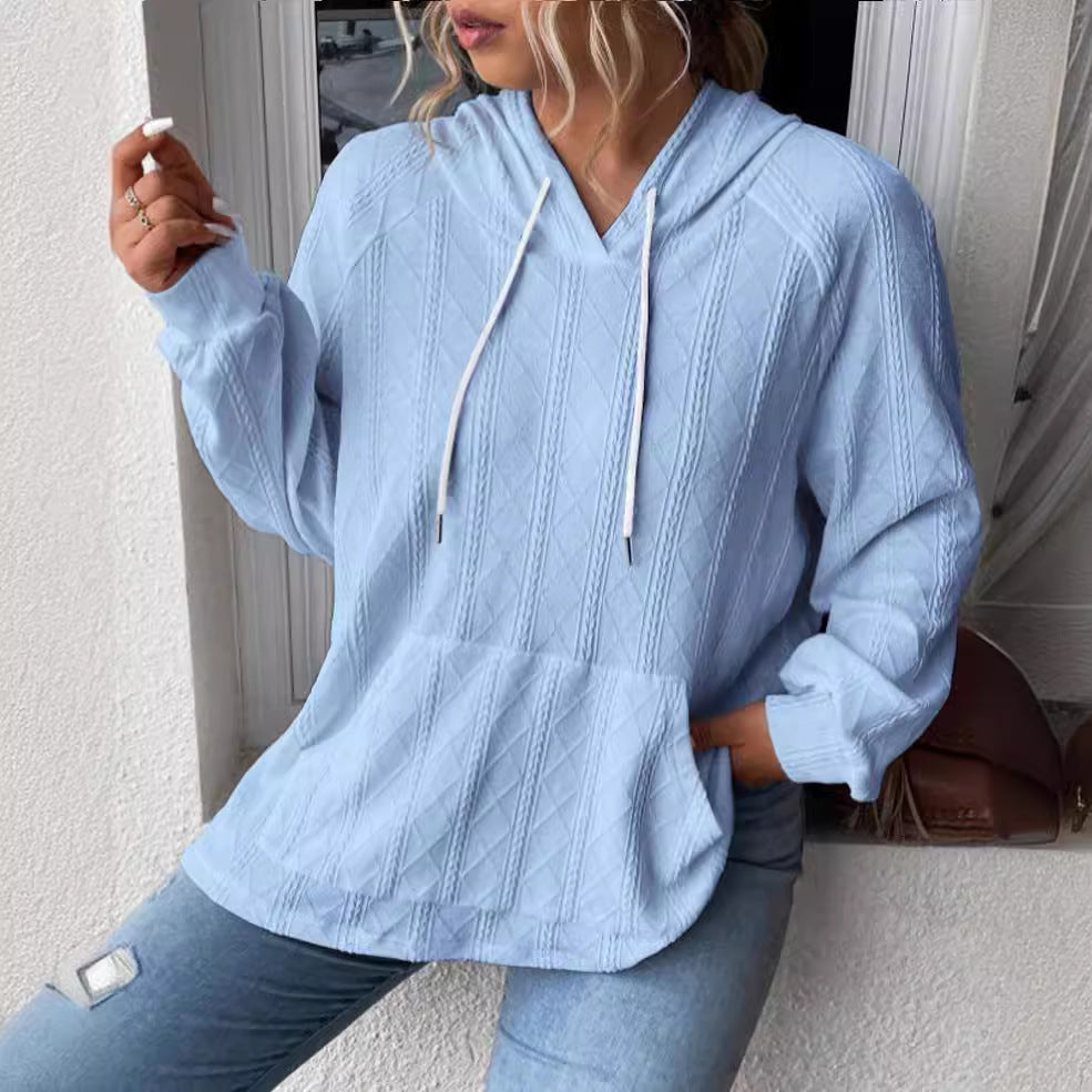 Women's Large Knit Hoodie with V-Neck and Stylish Chic Hood