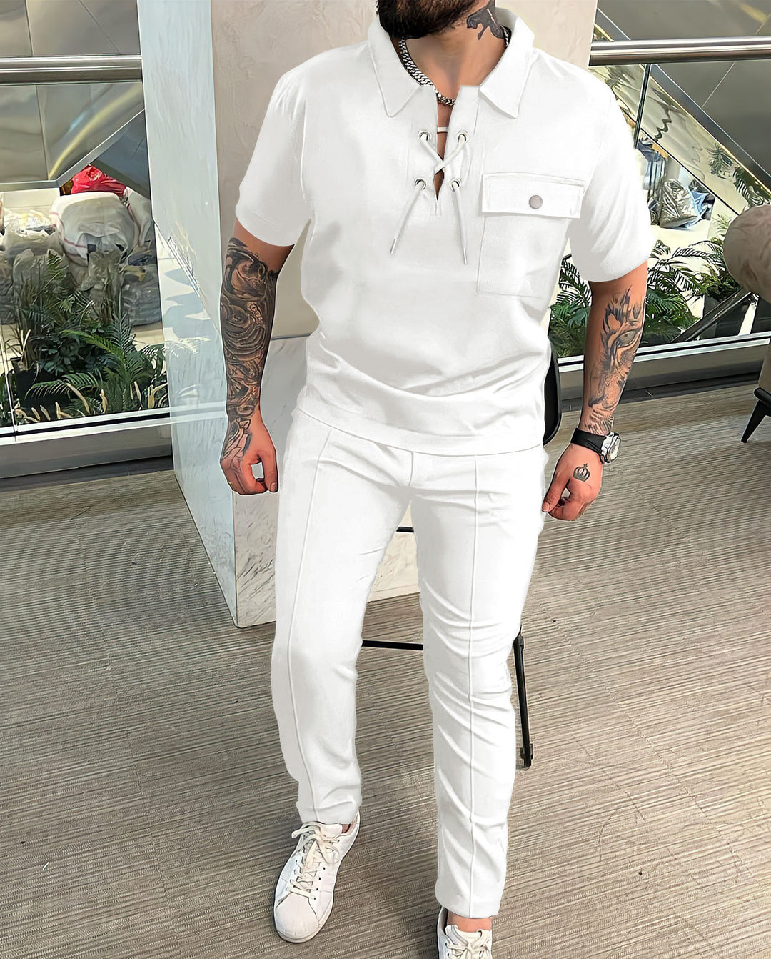 Stylish men's outfit with drawstring details Lune London