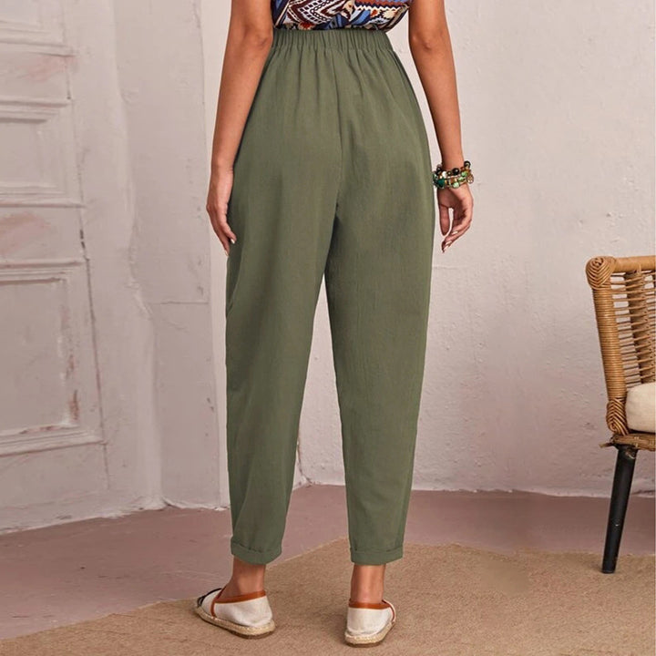 Women's Comfortable Utility Pants with Elastic Waistband and Practical Pockets