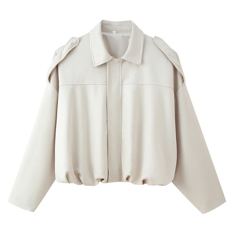 Ladies Oversized In synthetic leather with chic high collar and elastic Lune London