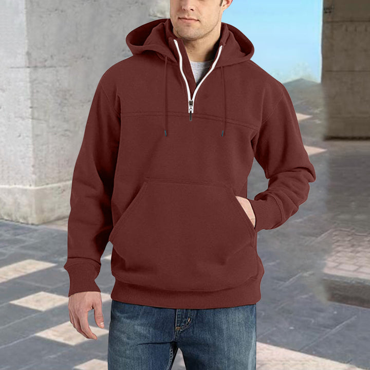 Men's trendy hoodie with half-zip and practical kangaroo pockets Lune London
