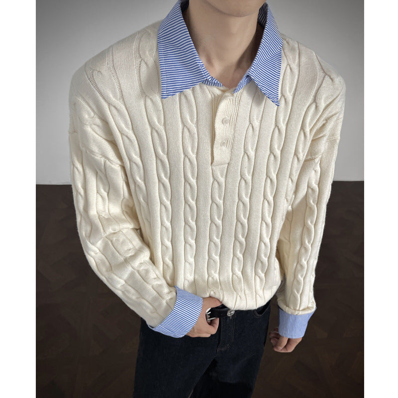 Knit sweater for women with high-quality cable pattern and collar Lune London