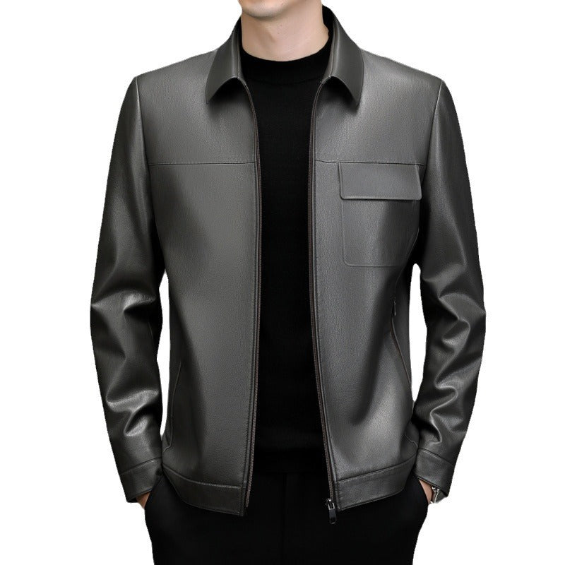 Synthetic leather jacket for men with practical zippered pockets Lune London