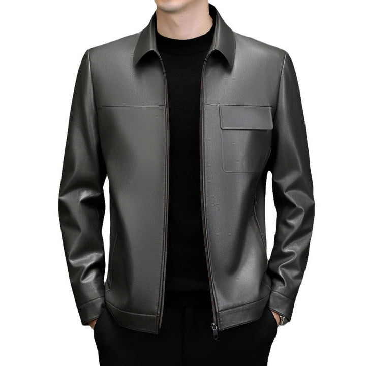 Synthetic leather jacket for men with practical zippered pockets Lune London
