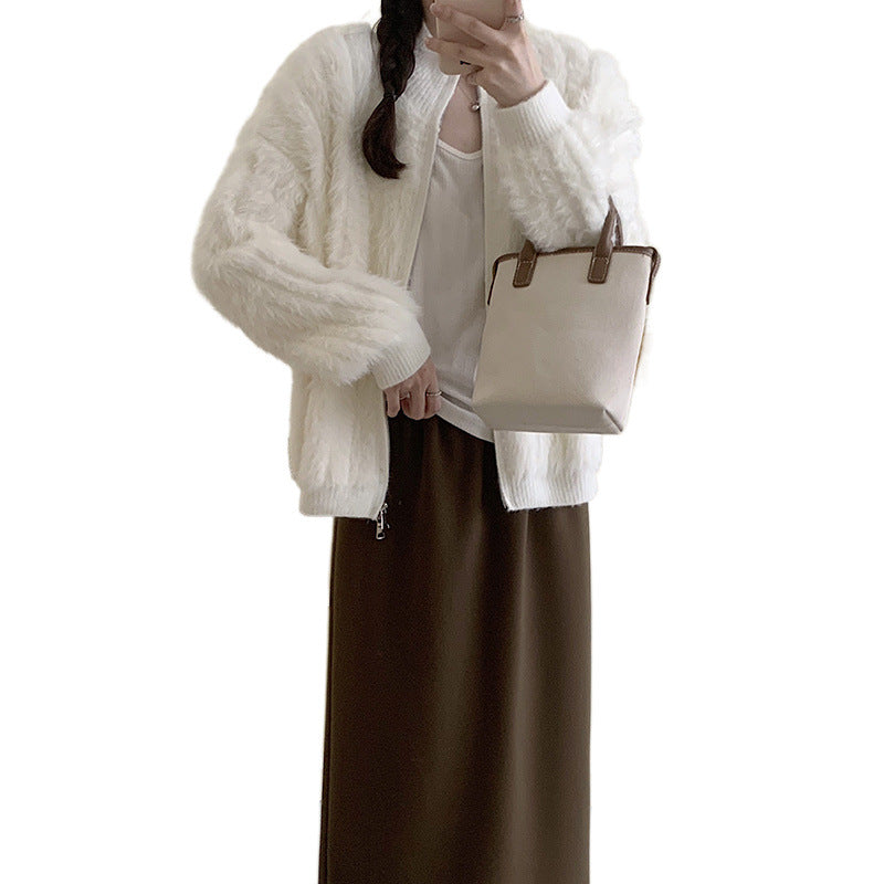 Veste bomber femme en peluche avec fermeture éclair et manches tombantes Chic & Stil