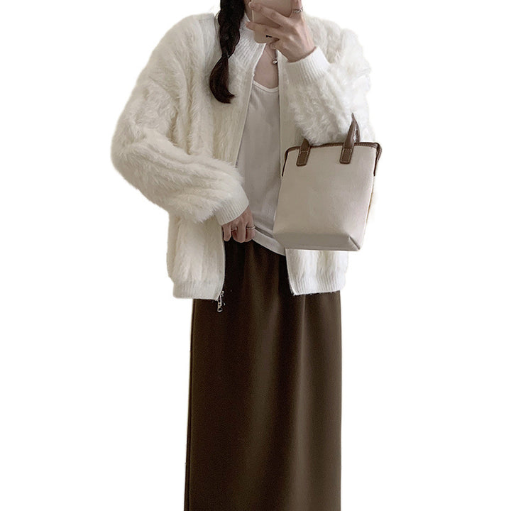 Veste bomber femme en peluche avec fermeture éclair et manches tombantes Chic & Stil