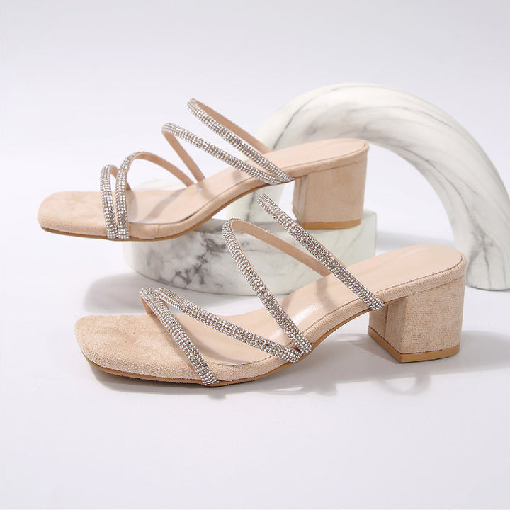 Elegant Sandals for Women with Sparkling Straps and Chic Block Heel