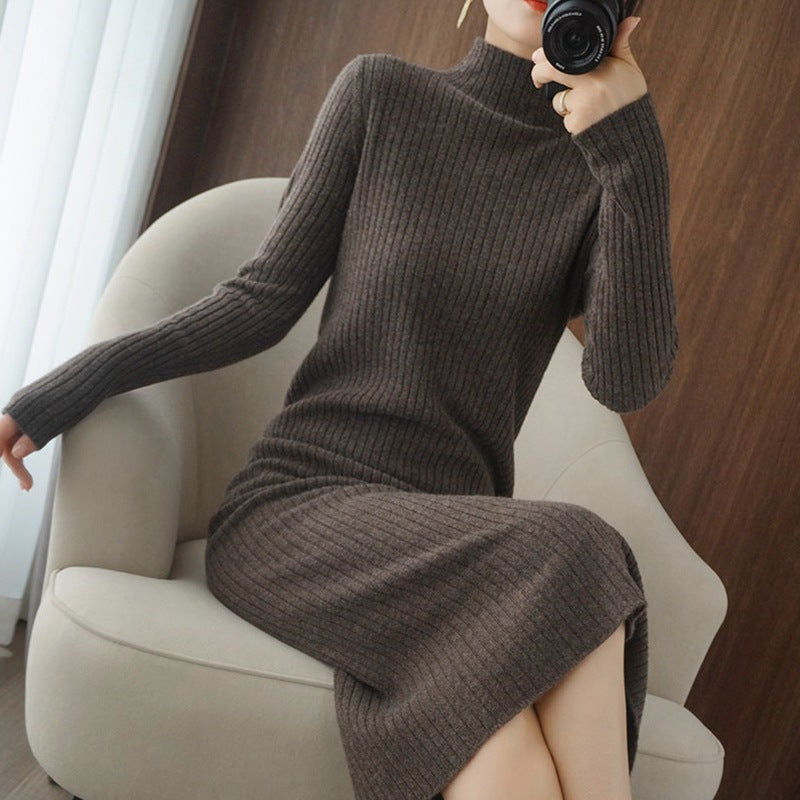Elegant knit dress for women with high neck and fine ribbed design Lune London