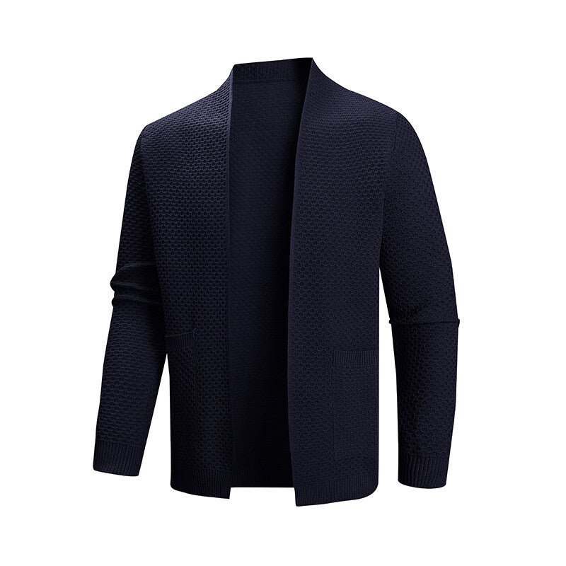 Men's knitted jacket with a modern texture pattern and practical pockets Lune London