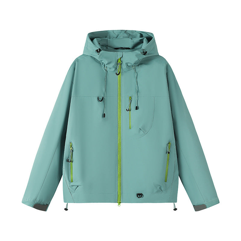 Outdoor technical jacket for men with adjustable hood design and numerous zipped pockets Lune London