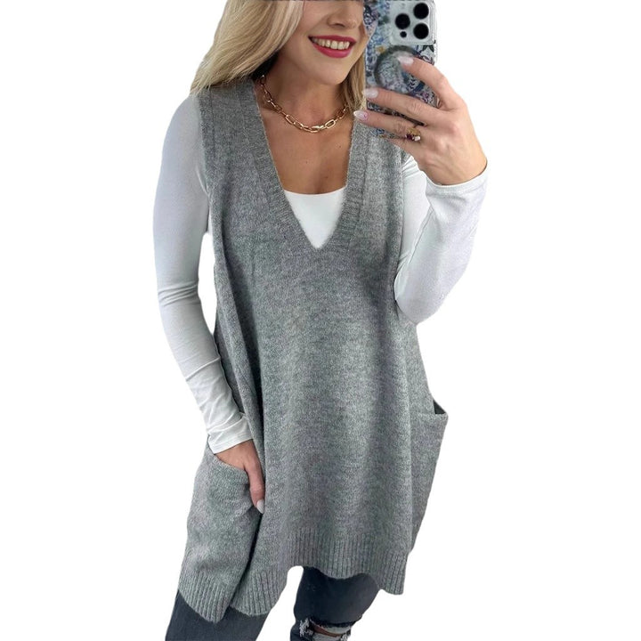 Ladies Knitted Fashion Vest with V-Neck and Practical Pockets Lune London