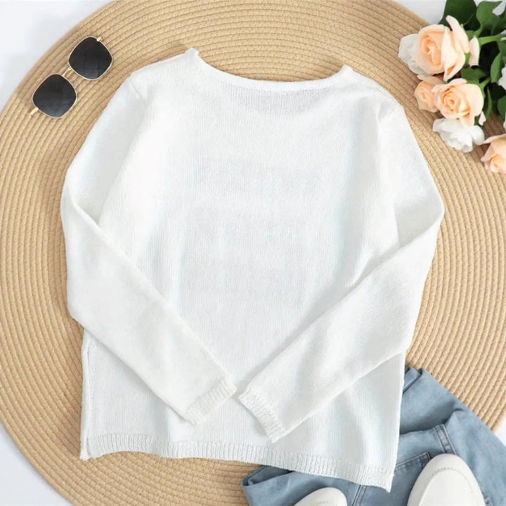 Casual knitted sweater for ladies with embroidered inscription Lune London