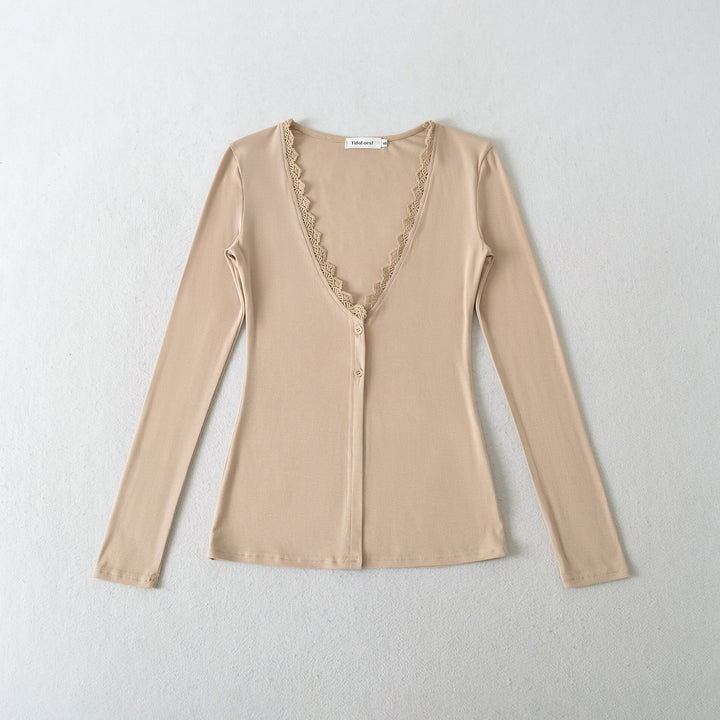 Women Long Sleeve Top with Elegant Lace Collar Lune London