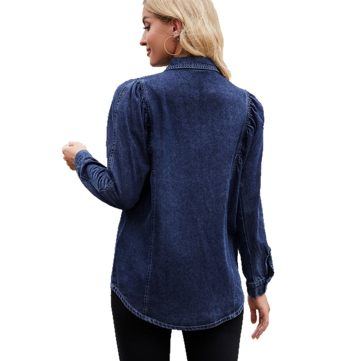 Denim blouse for women with ruffle details and a fitted cut Lune London