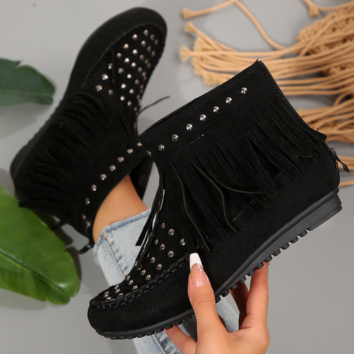 Women Moccasins with trendy fringe embellishments and shiny accents Lune London