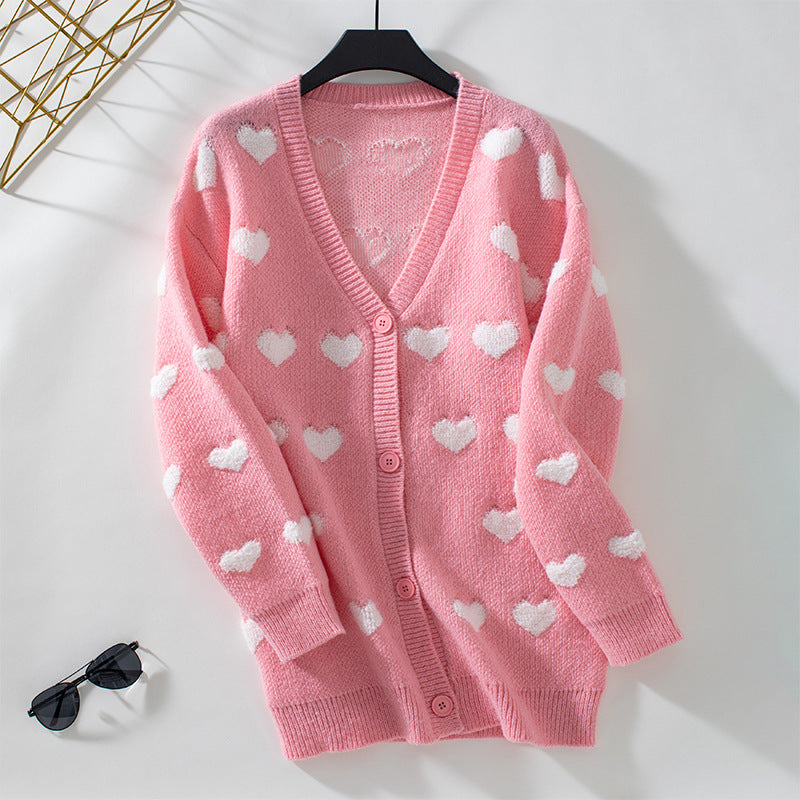 Comfortable cardigan for women with heart pattern and V-neck Lune London