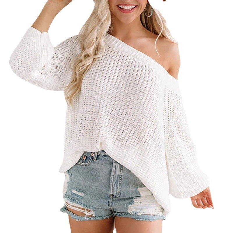 Ladies off-shoulder knit pullover with flared hem Lune London