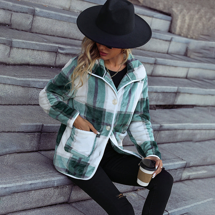Soft checkered fabric coat for women with modern button details Lune London