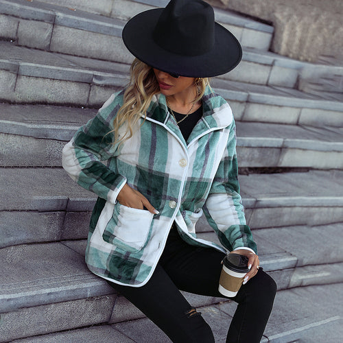 Soft checkered fabric coat for women with modern button details Lune London