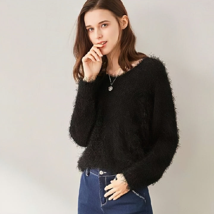 Ladies viscose sweater with voluminous sleeves and V-neck Lune London