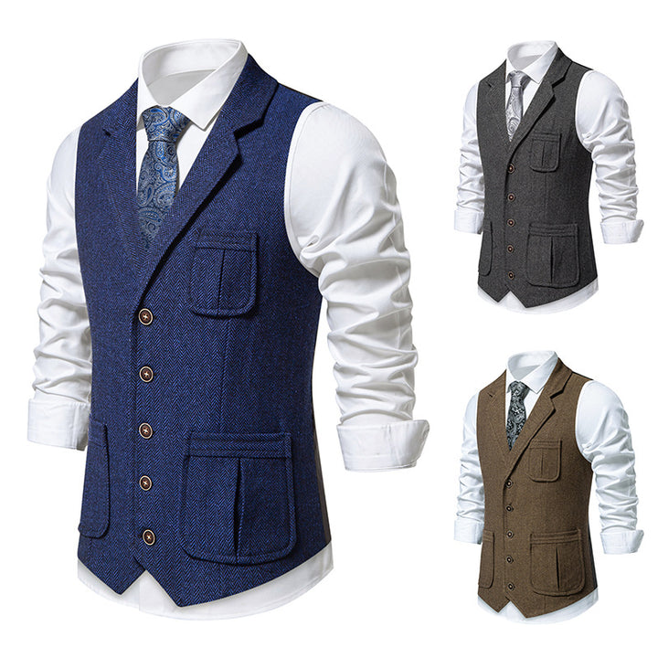 Classic herringbone design men's suit vest with practical pockets Lune London