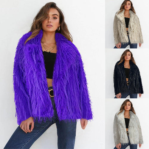 Ladies Elegant Faux Fur Blazer with Wide Lapels Lune London